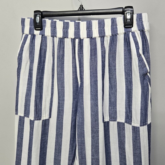 Pact Organic Cotton Hemp Pants L Blue White Stripe Elastic Waist Pockets Coastal - Picture 3 of 8